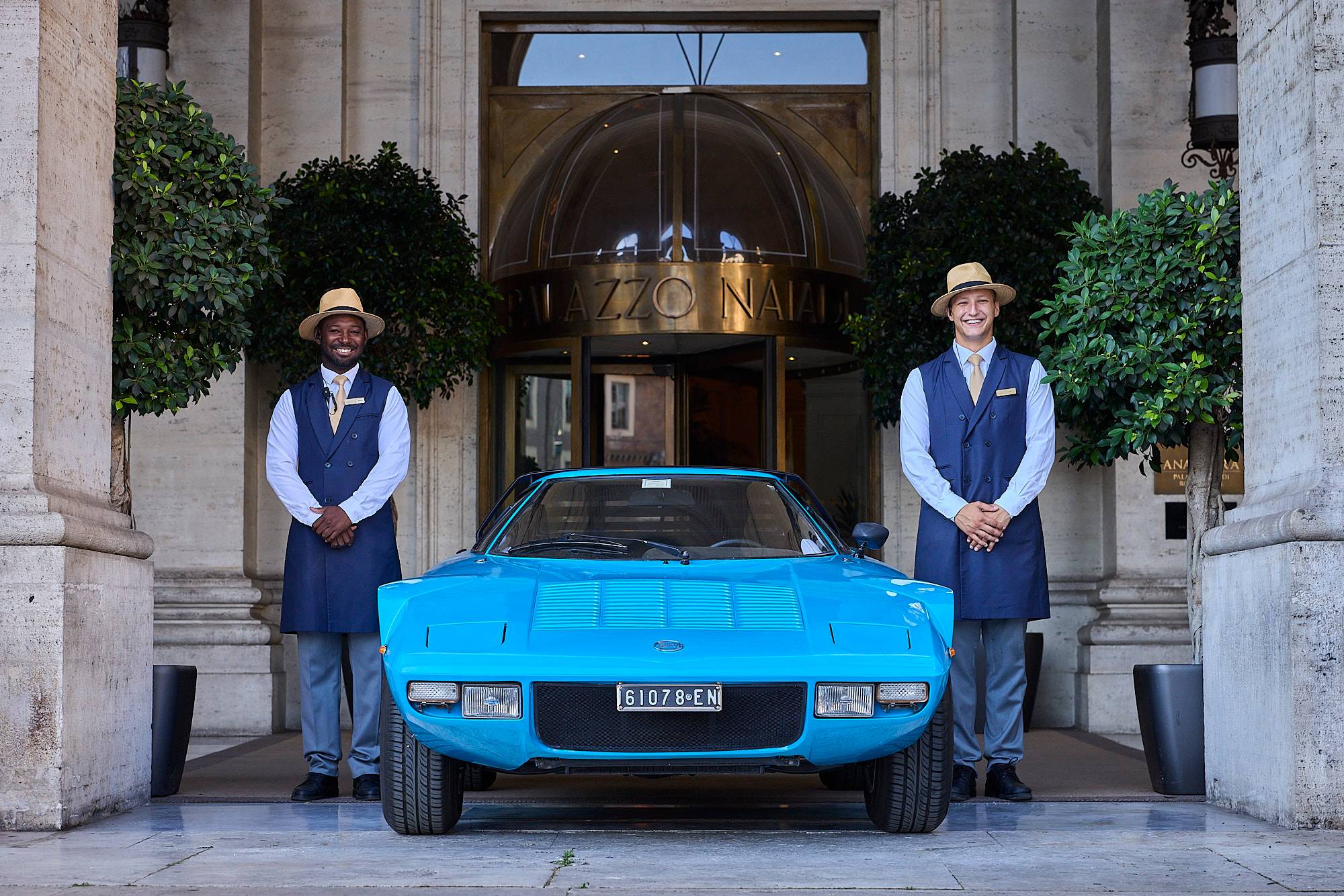 A stunning Lancia Stratos outside the stunning Anantara Concorso Roma